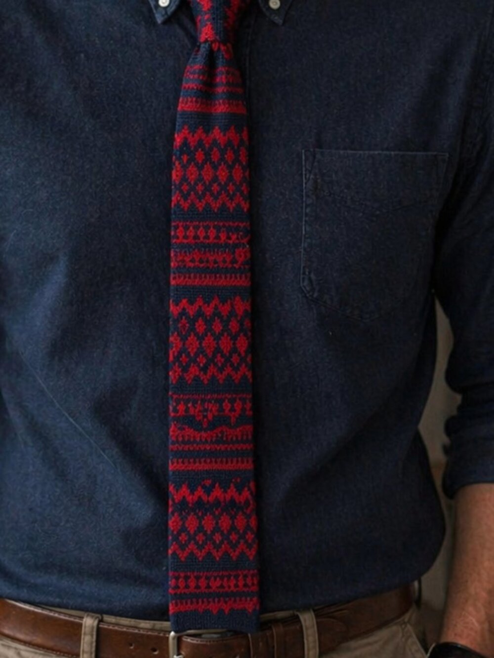 Frank & Oak Men's Necktie Square Tip Red & Black Slim 2.25" X 54.5" Length New